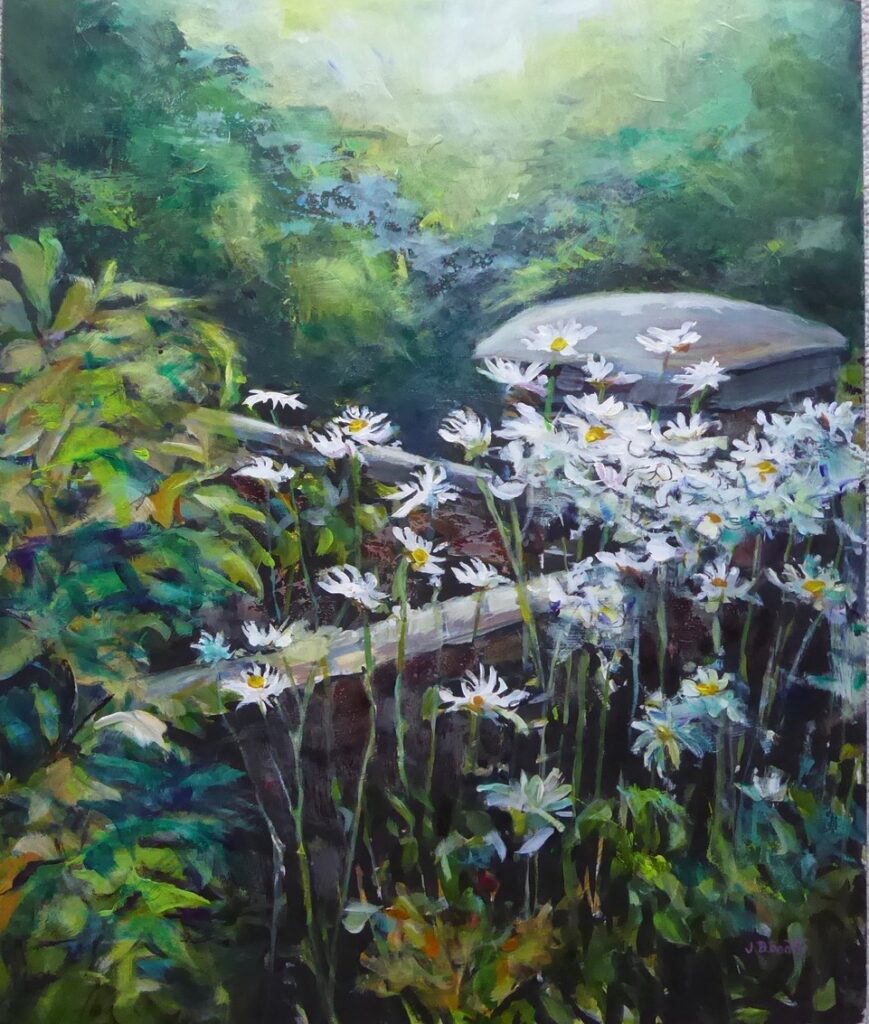Acrylic painting of Helen’s Courtyard Daisies