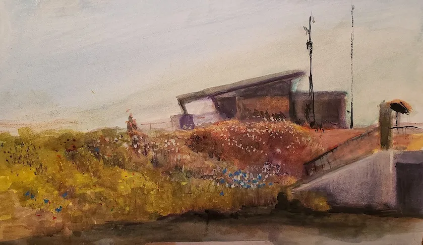 Watercolour plein air painting of Centennial Trail