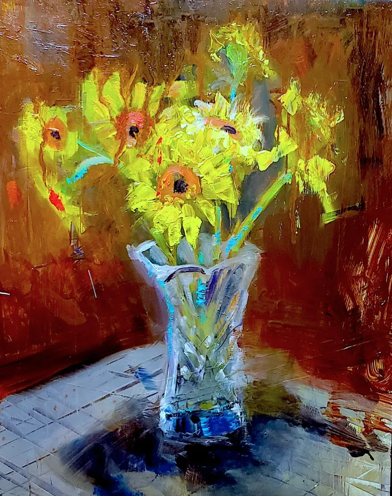 Oil painting of a Plein Air, Josies Flowers