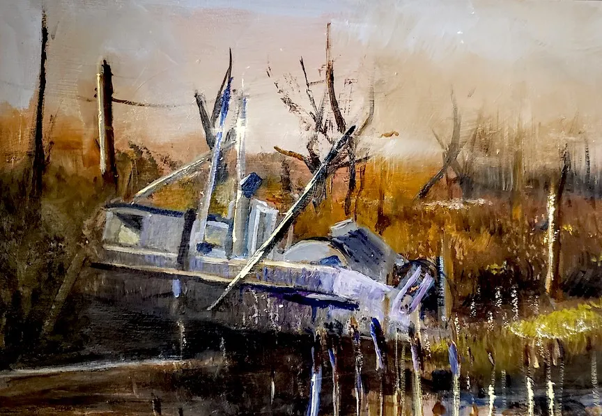Oil painting of a plein air, Finn Slough