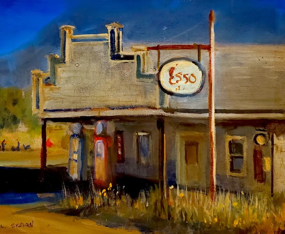 Oil painting of a Studio Photo, Corner Gas Station