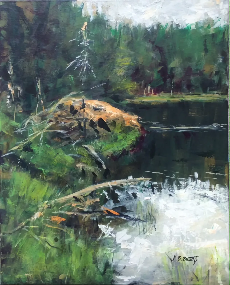 Acrylic painting of a Lake Reflections