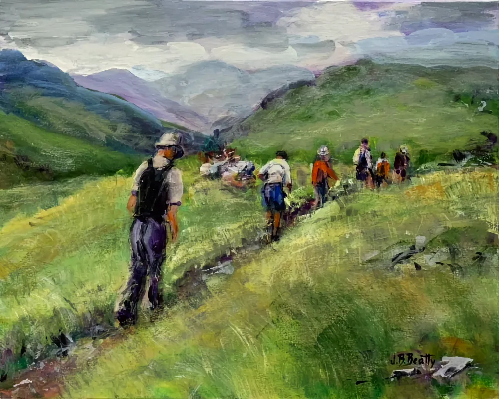 Acrylic painting of a Mountain Hiking Area