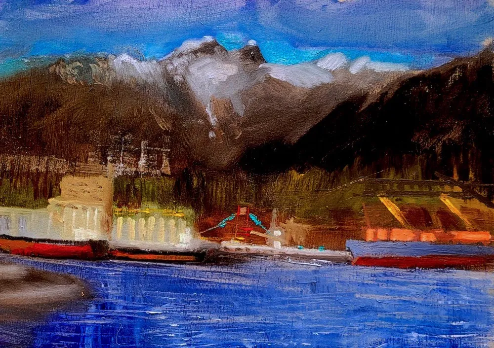Oil painting of Burrard Inlet, Vancouver BC