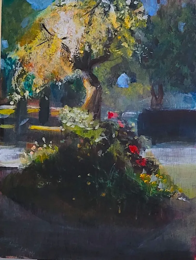 Acrylic painting of a Trout Lake tree, Vancouver BC