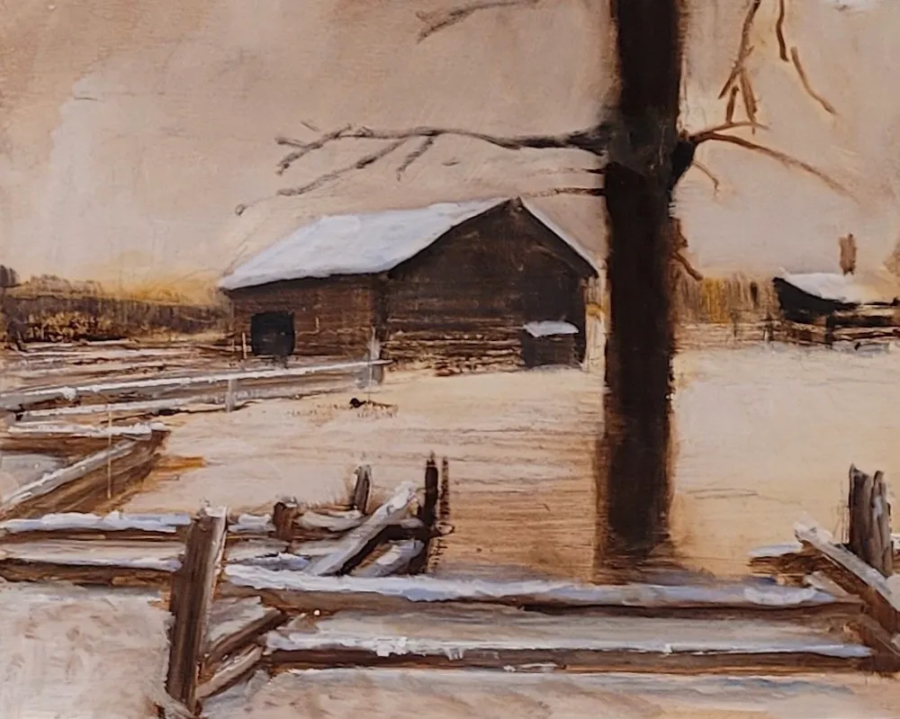 Oil painting of Winter on the farm, Ontario