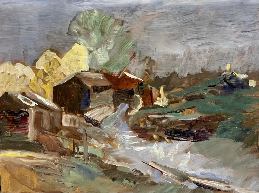 Oil painting of a Finn Slough, Richmond BC