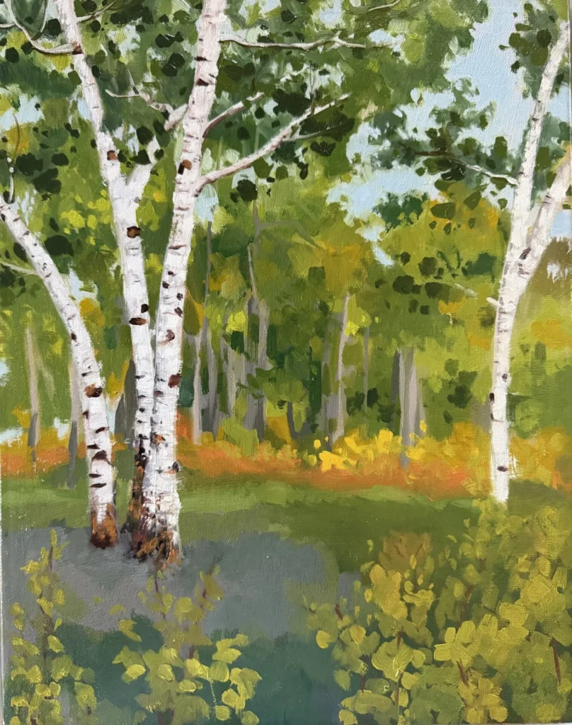 Oil painting of White Aspen trees