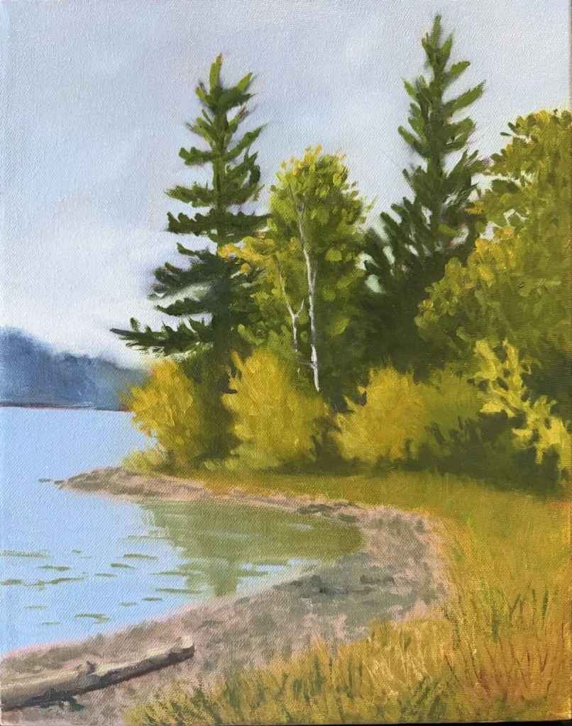 Oil painting of a Lake with trees