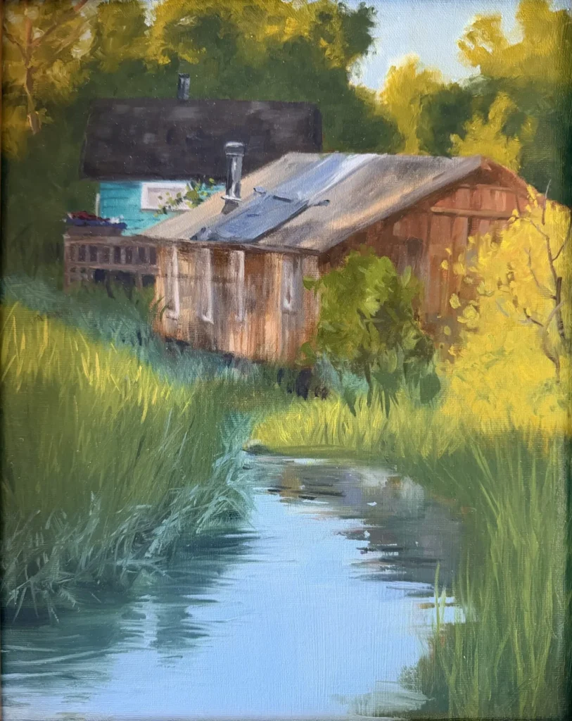 Oil painting of Two houses