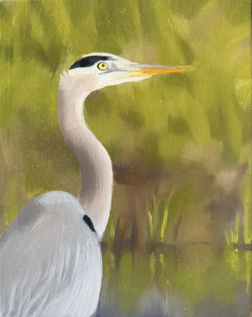 Oil painting of a Blue Heron